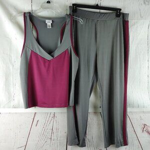 Passports Sz X Tank Top 1X Pants Set Gray/purple Sleeveless Scoop Neck Workout